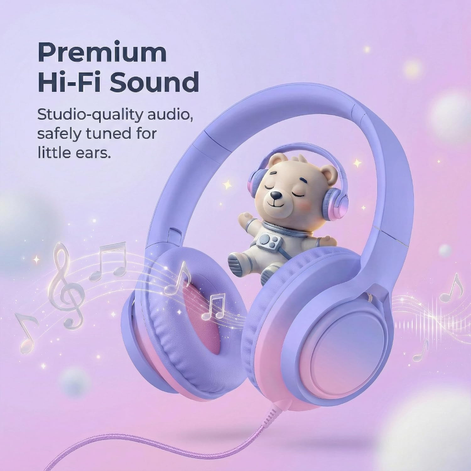 Kids Over-Ear Headphones, 85/94Db, Mic, USB-C Adapter, Pink | 85/94Db Volume Con