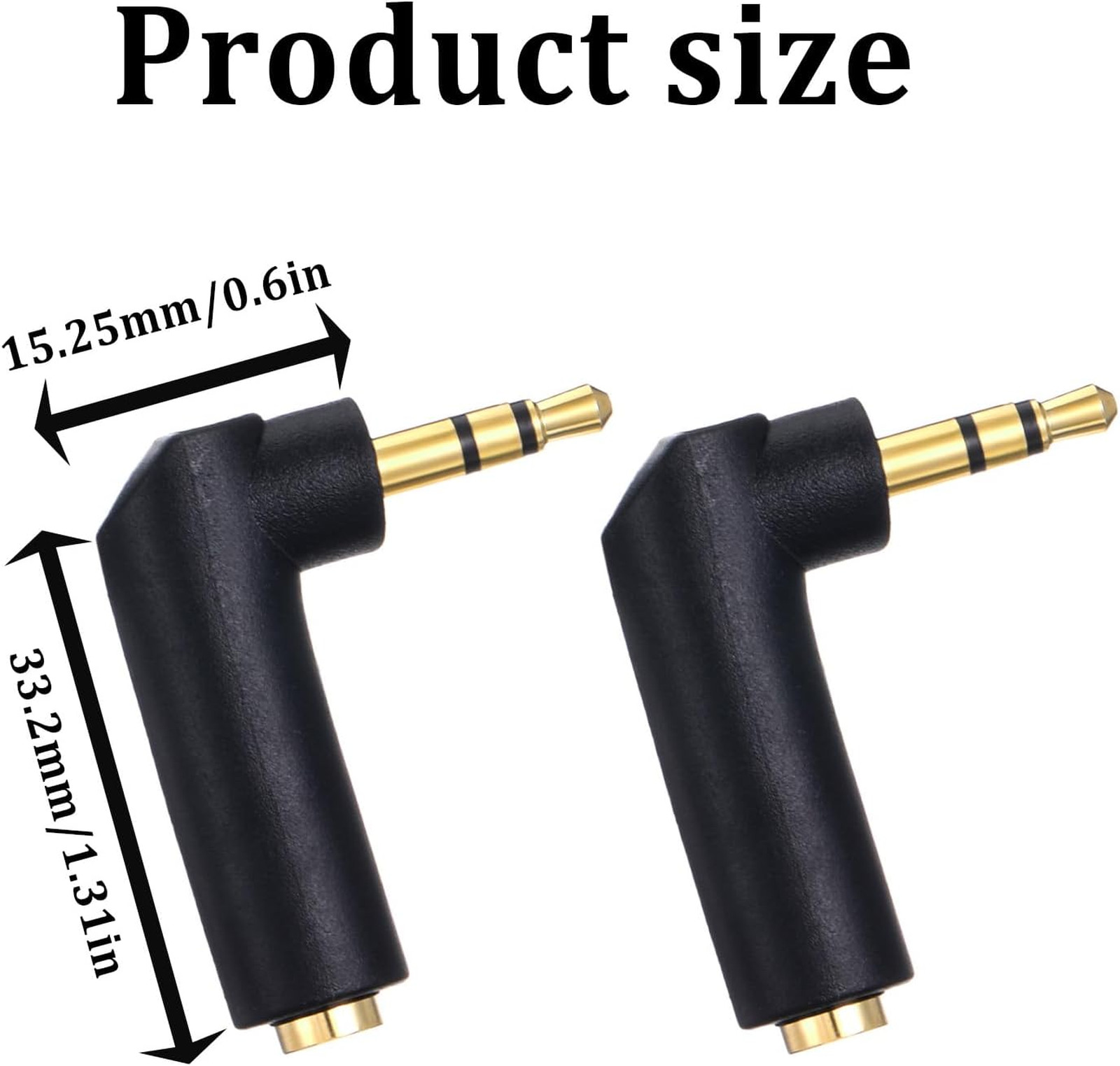 3.5mm Male to Female Audio Adapter 90 Degree Gold-Plated TRS Stereo Jack 2 Pack