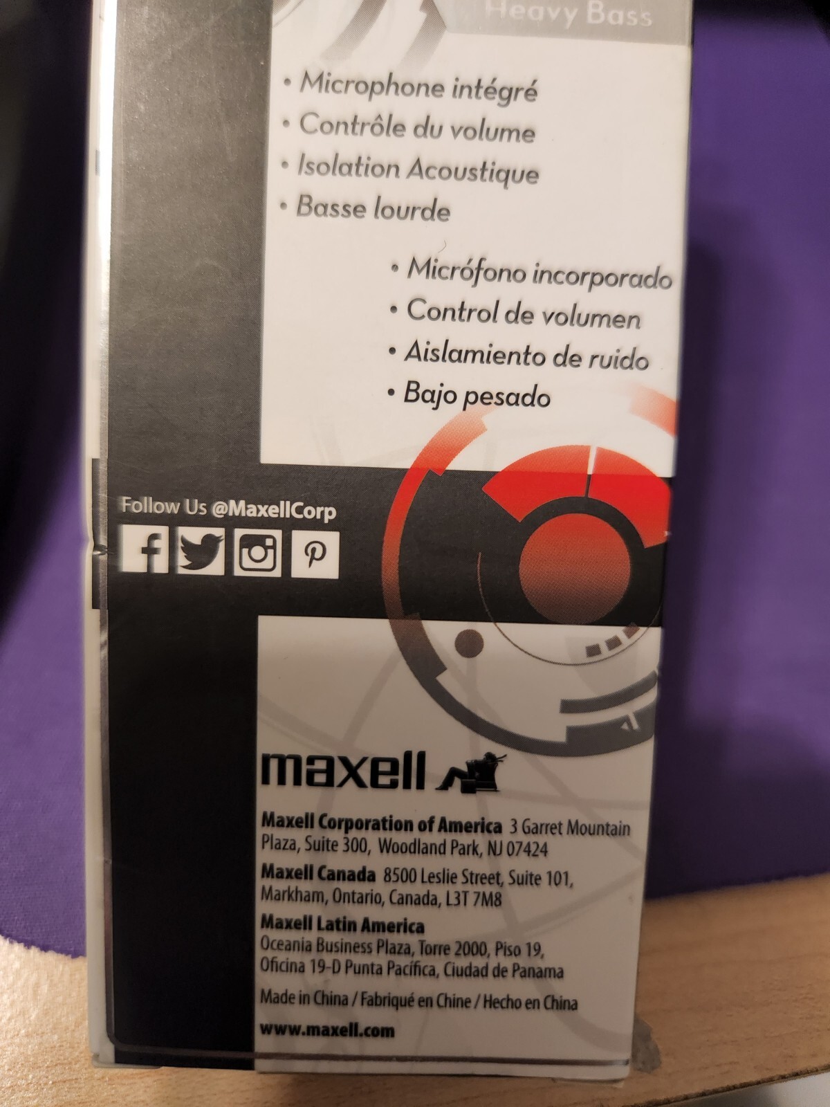 Maxell 199600 Bass 13 Metallic In Ear Earbuds Mic/Vol Control Brand New Sealed