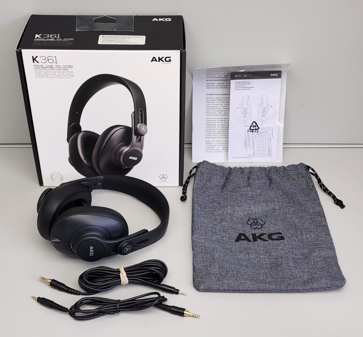 AKG K361 Over-Ear Closed Back 50mm Foldable Studio Headphones Black, Tested