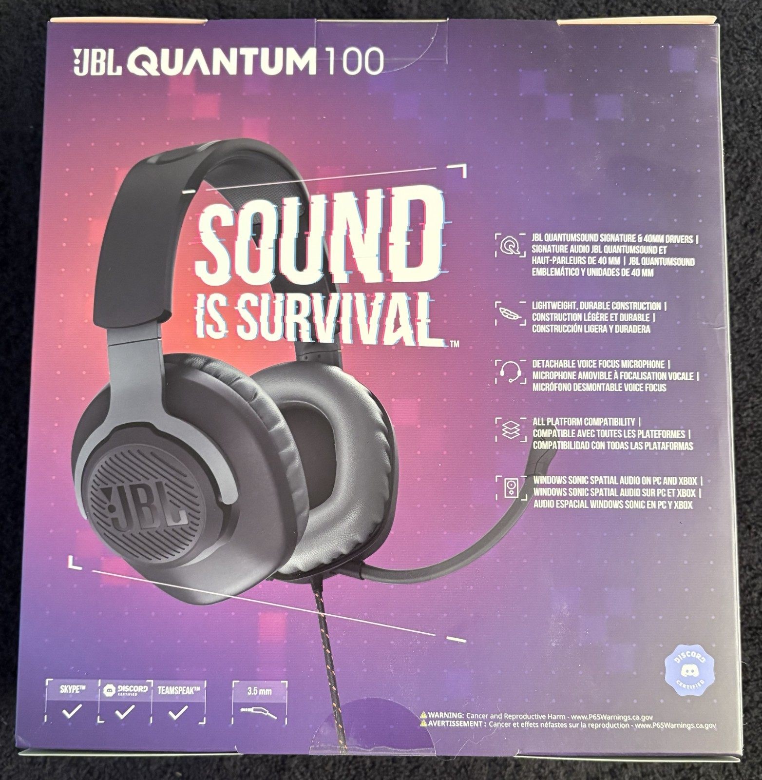 JBL Quantum 100 Wired Over-Ear Gaming Headphones – Black