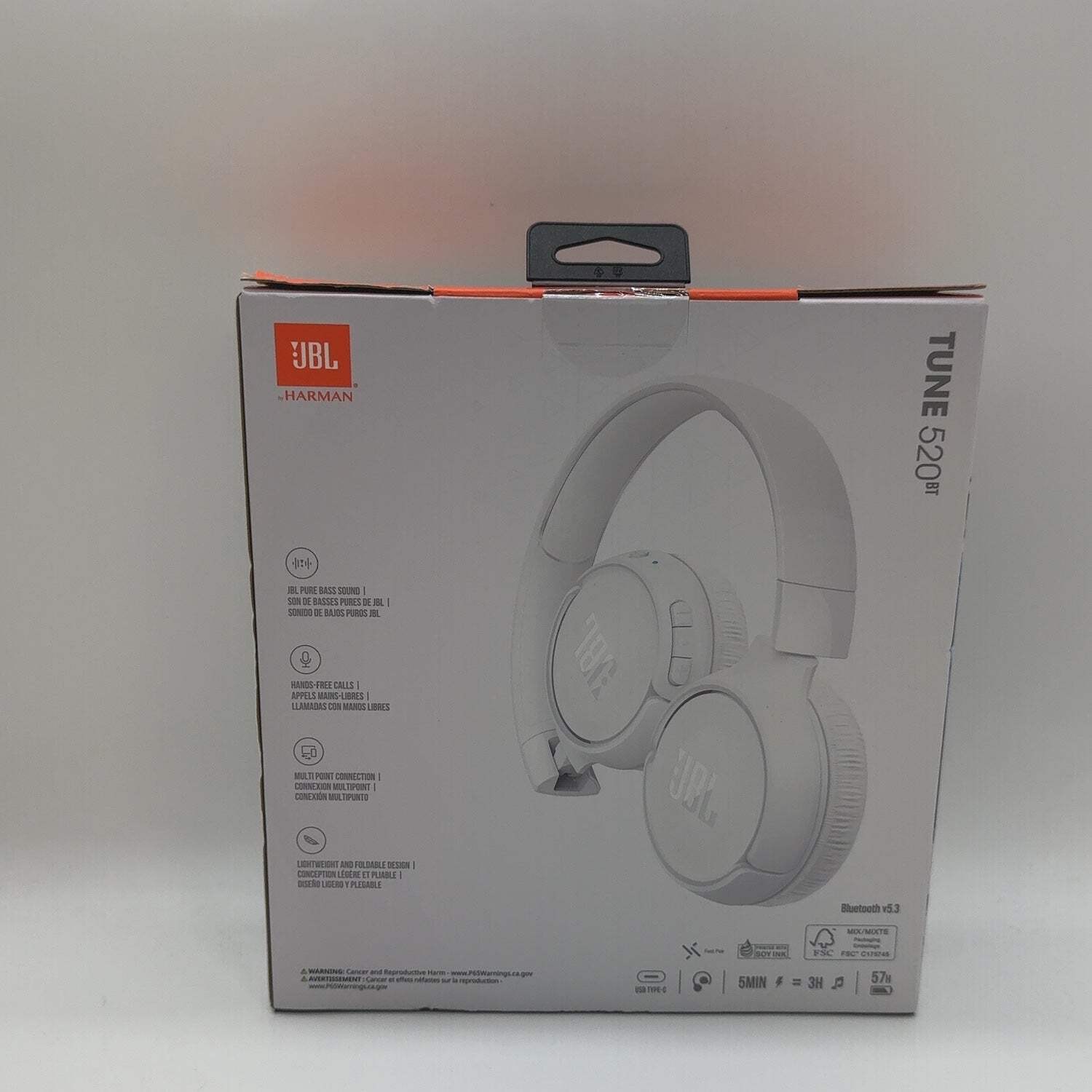 New JBL TUNE 520BT Wireless On-Ear Bluetooth Headphones White JBLT520BTWHTAM