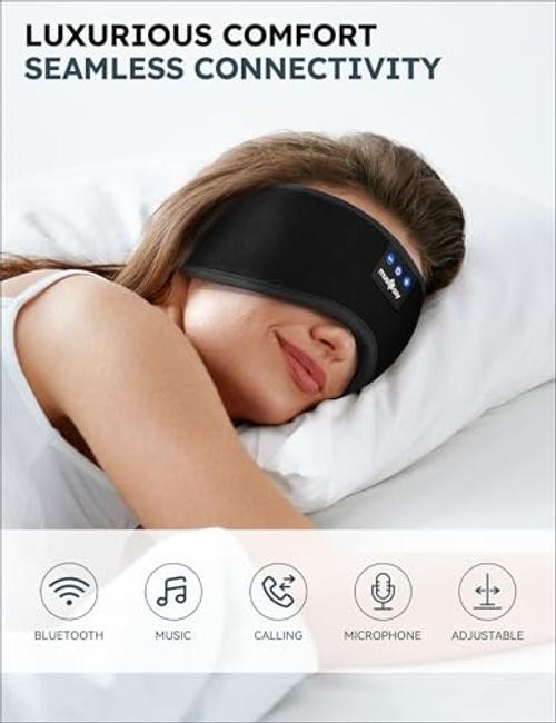 Sleep Headphones, Bluetooth 5.4 Sleep Mask Headband Headphones Sleeping Black