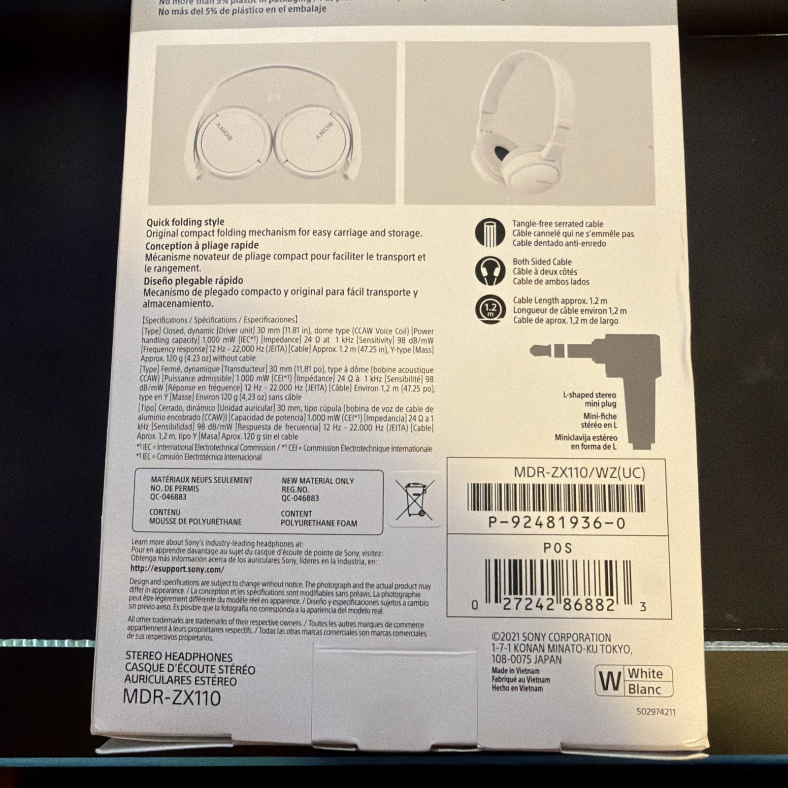 Sony MDR-ZX110 Ear-Pad (On the Ear) Headband Headphones – White