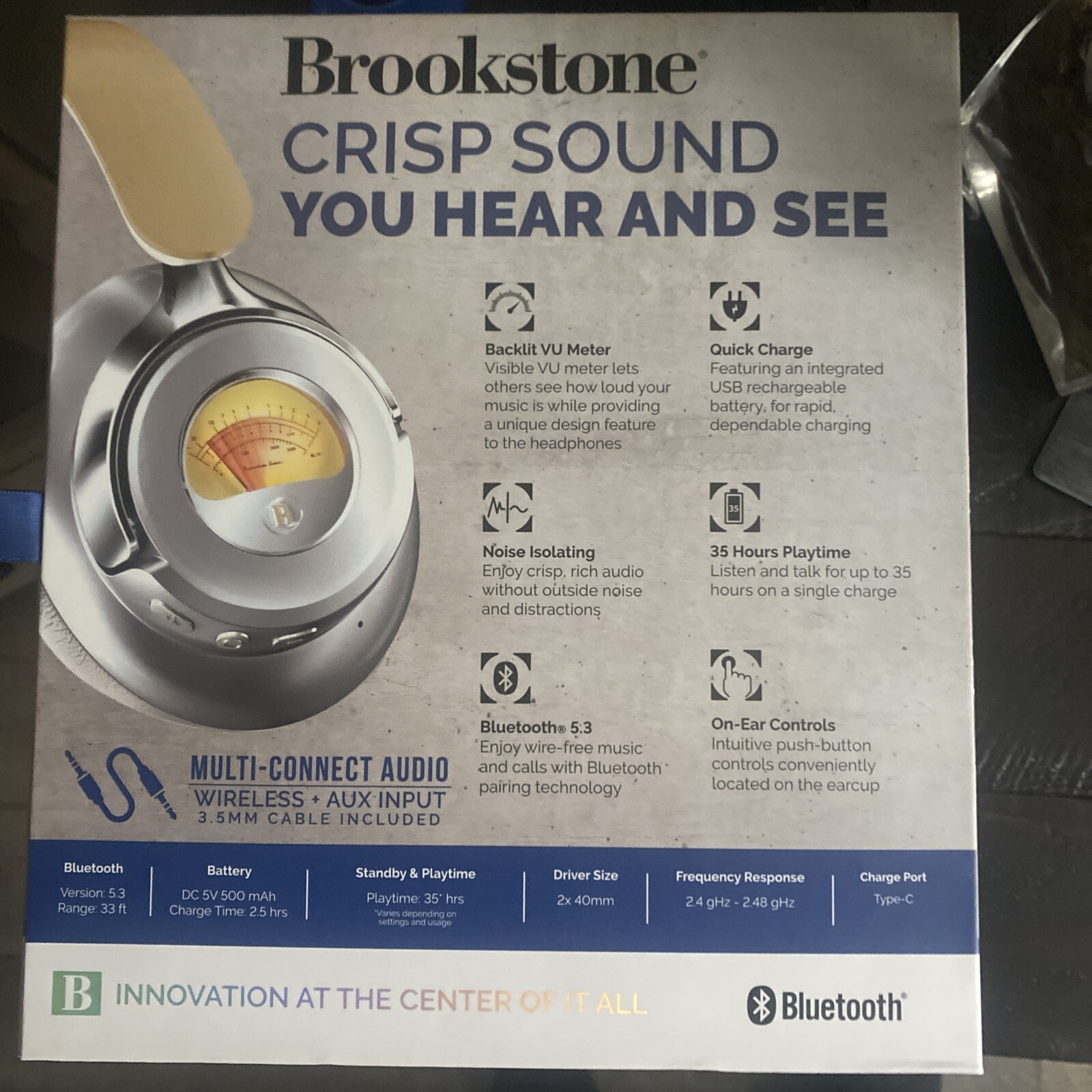 Brookstone Acoustic Pro Wireless Volt Metered Headphones 35 Hours Bluetooth