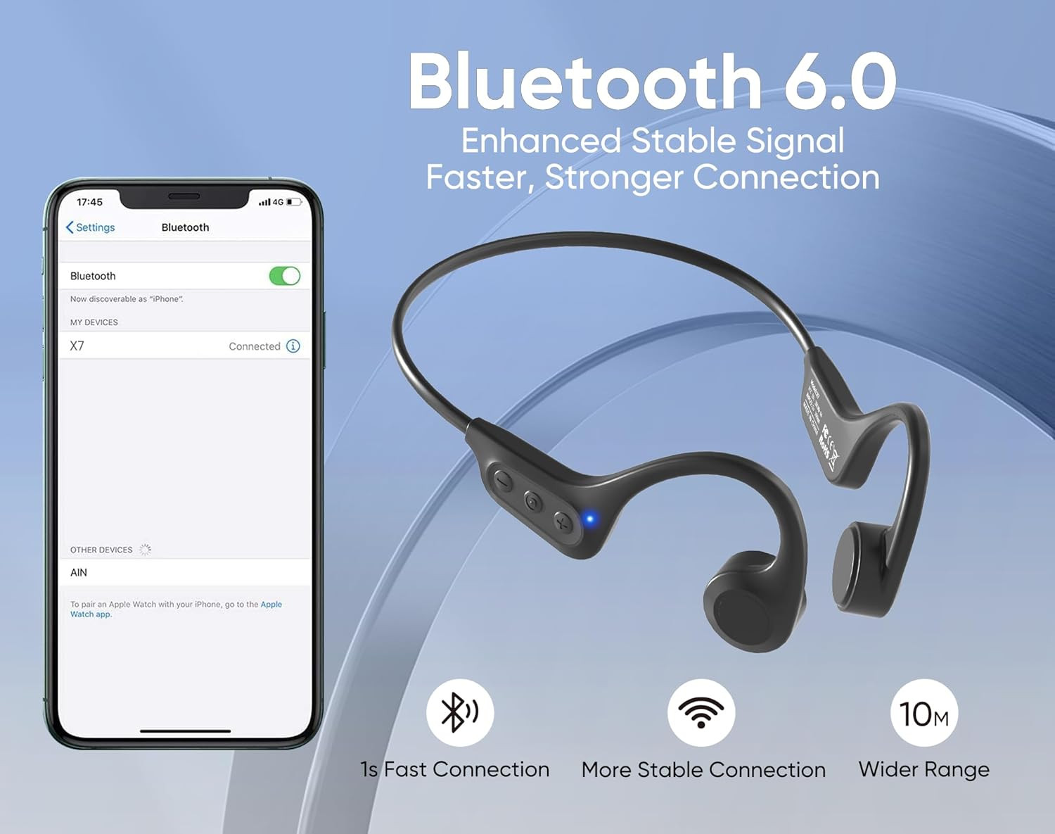 Bone Conduction Headphones, Open Ear Bluetooth 6.0 Wireless Earphones, IPX6 Swea