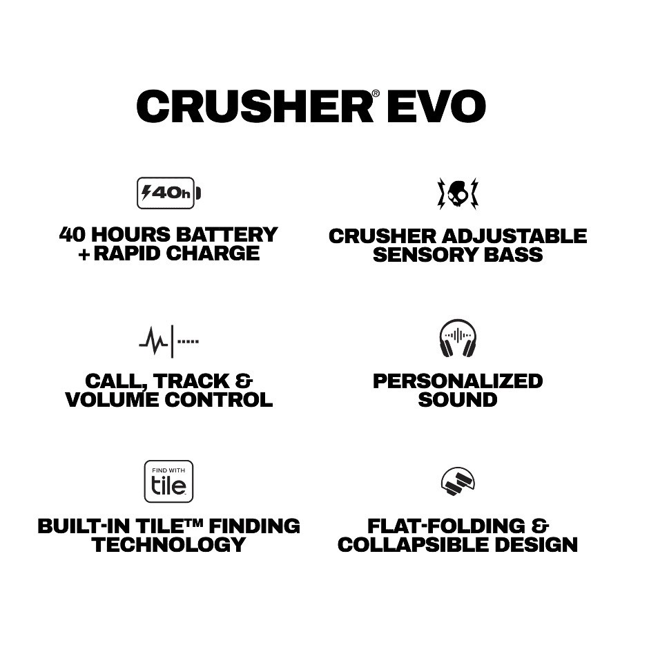 Skullcandy Crusher Evo Wireless Over-Ear Headphone – True Black