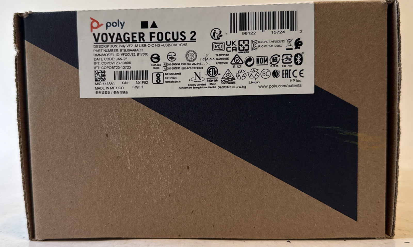 Brand New Poly Voyager Focus 2 Stereo USB-C Headset Noise Cancellation 9T9J6AA
