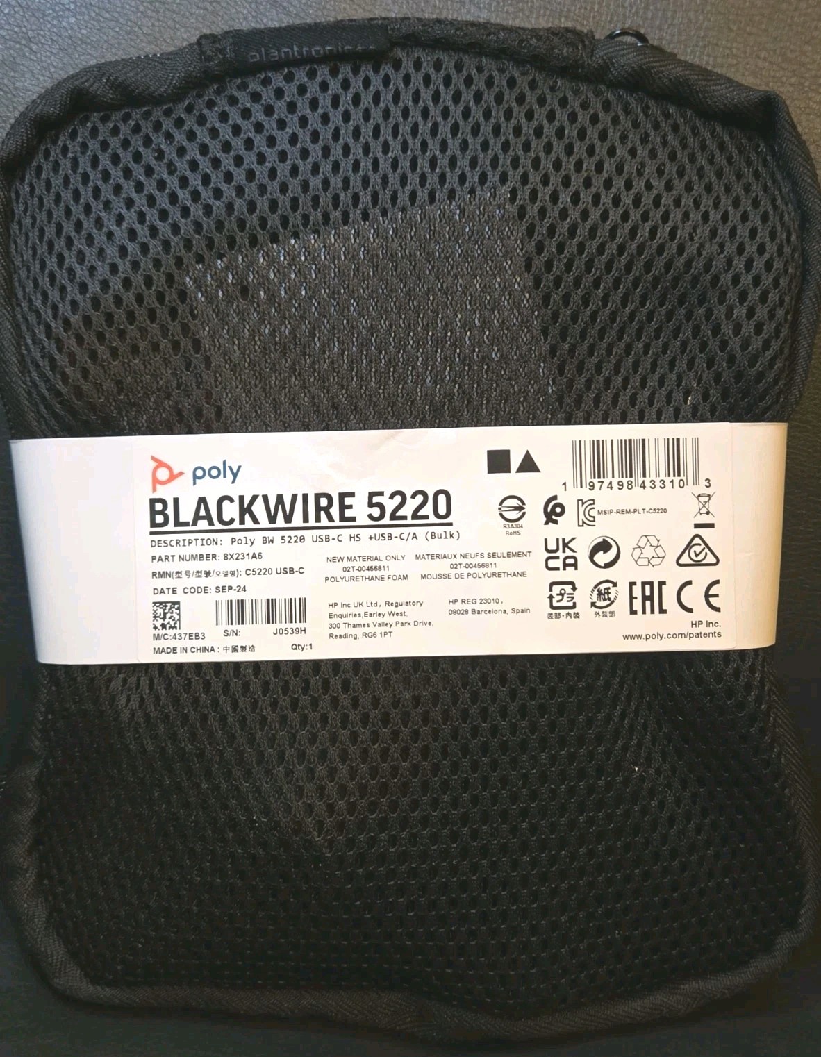 Poly Blackwire 5220 Stereo USB-C Headset+ 3.5mm Plug HP 8X231A6 New