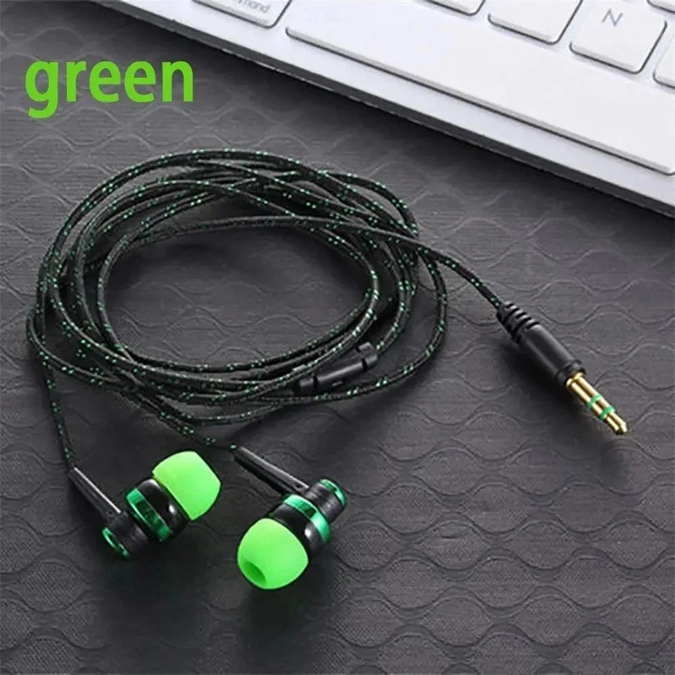 1Pc Wired Stereo Earphones 3.5mm, In-Ear with Mic, Nylon Weave Cable for Laptop