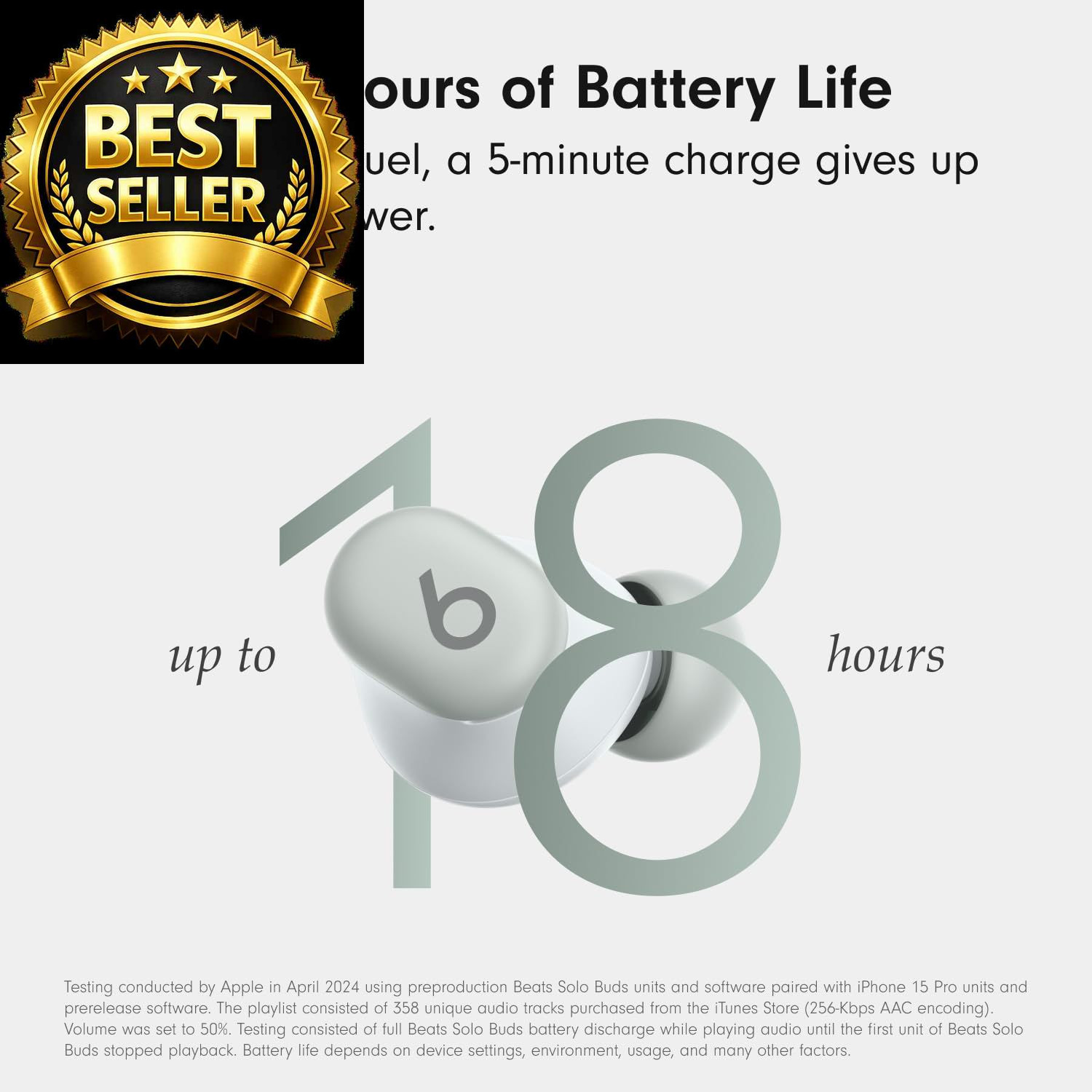 Beats Solo Buds – Wireless Bluetooth Earbuds | 18 Hours One Size, Storm Gray