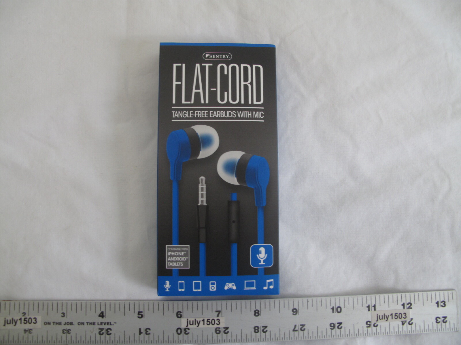 NEW Sentry Flat-Cord Tangle Free Earbuds w/Mic – BLUE – iPhone Android Tablets