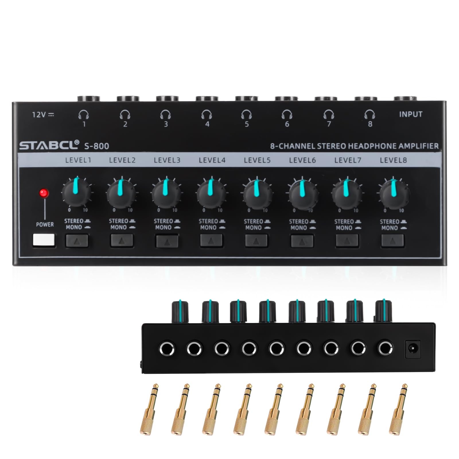 STABCL 8-Ch Headphone Amplifier Stereo Amp, 9 Pcs 6.35mm to 3.5mm Adapters