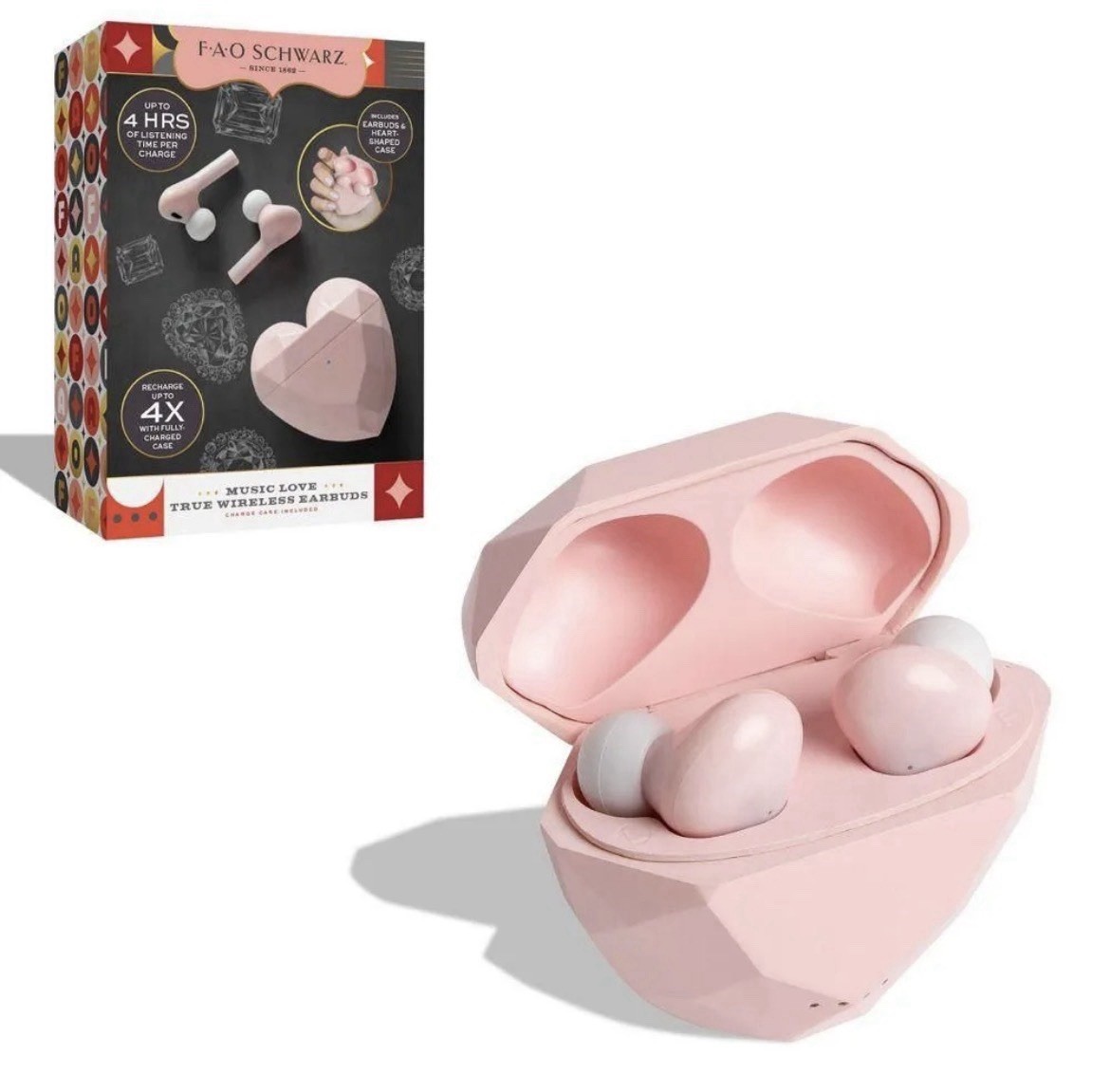 FAO Schwarz Wireless Earbuds Pink with Heart-Shaped Charging Case