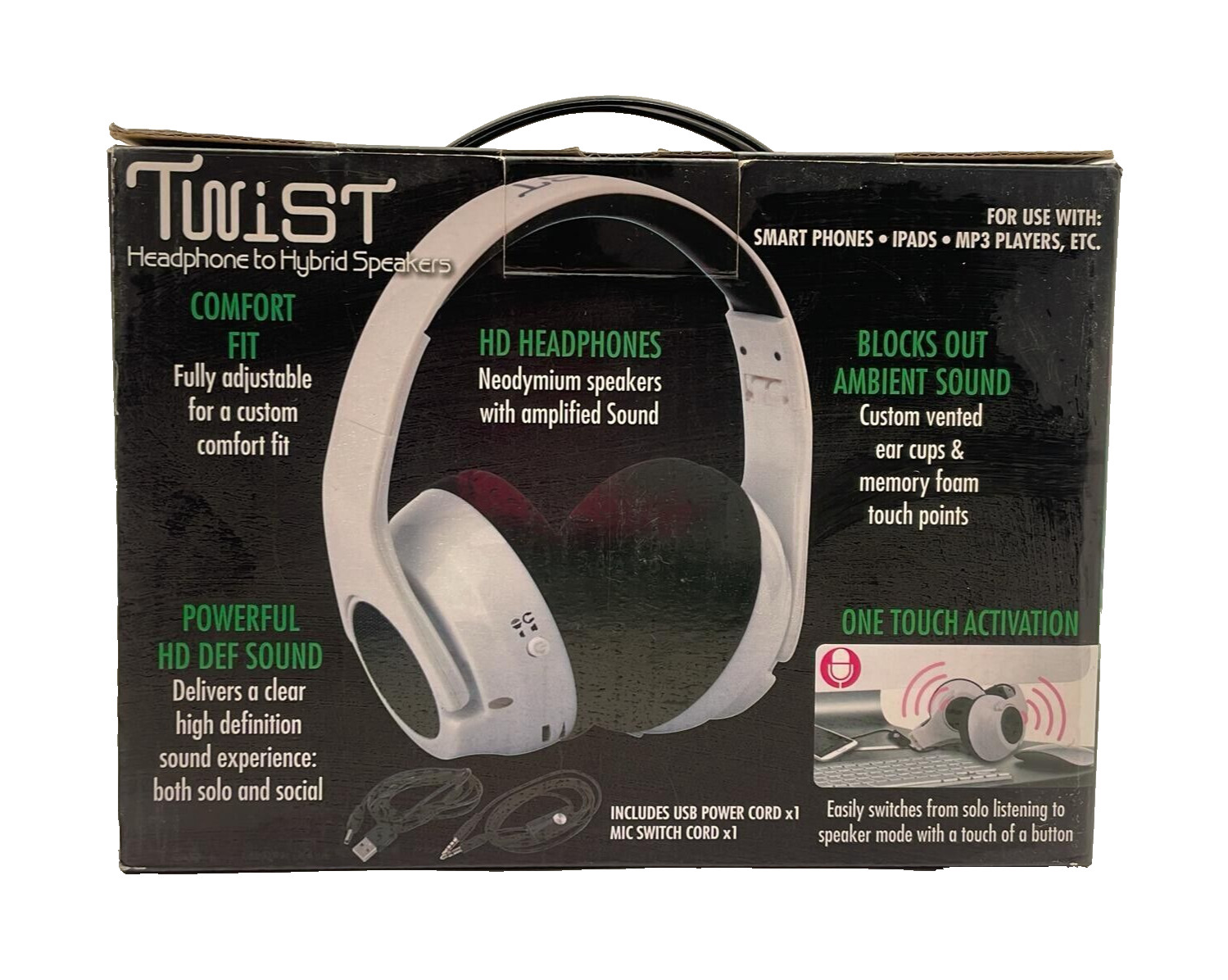 Twist Over Ear Headphone to Hybrid Speakers – White