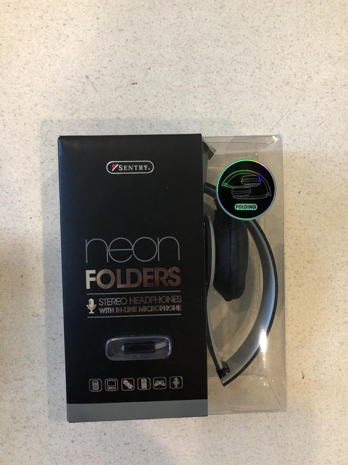 Sentry Neon Folding Headphones w/In-Line Microphones Gray/Black