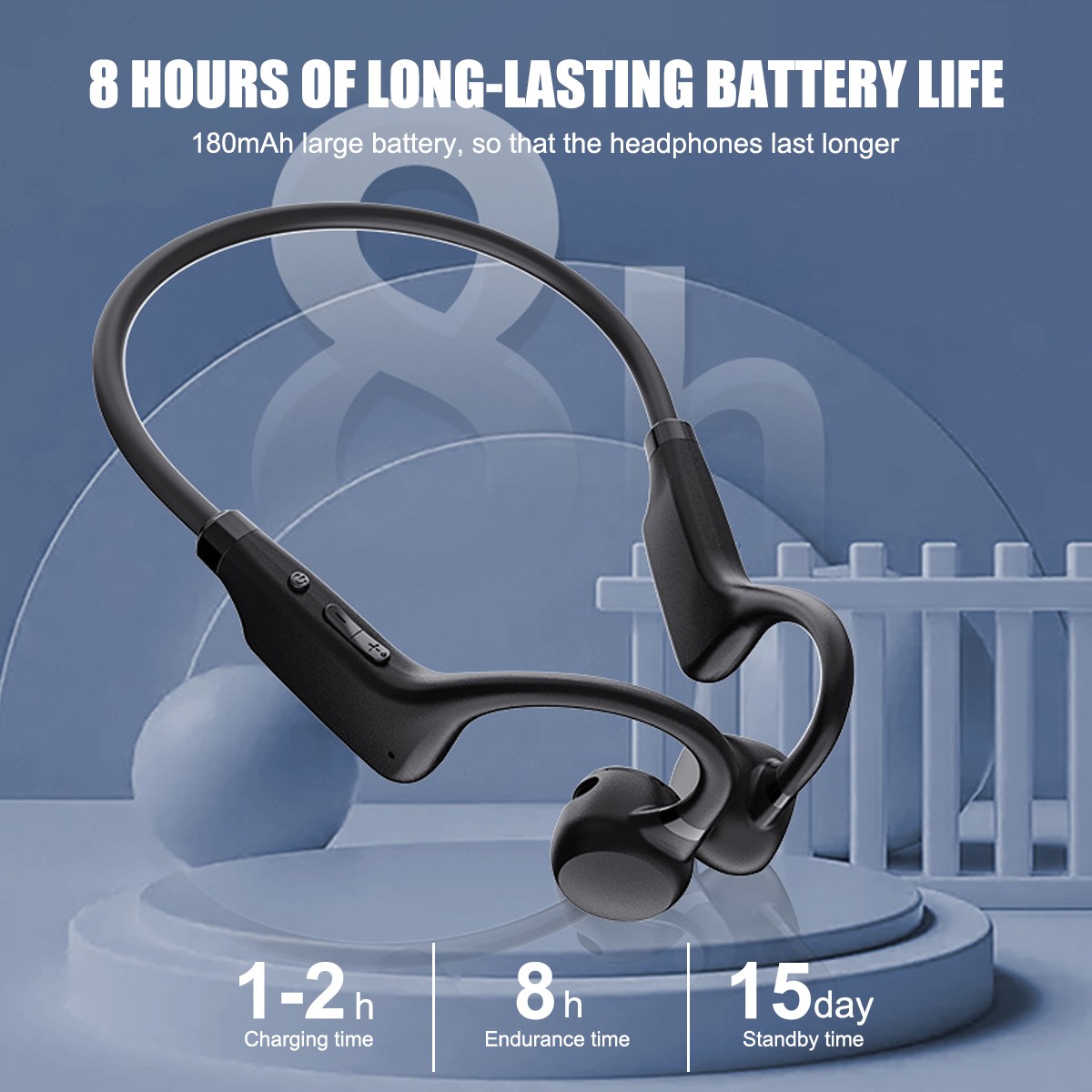 Bone Conduction Bluetooth 5.2 Headphones Sports Open-Ear with MP3 Mode 8Hrs Play