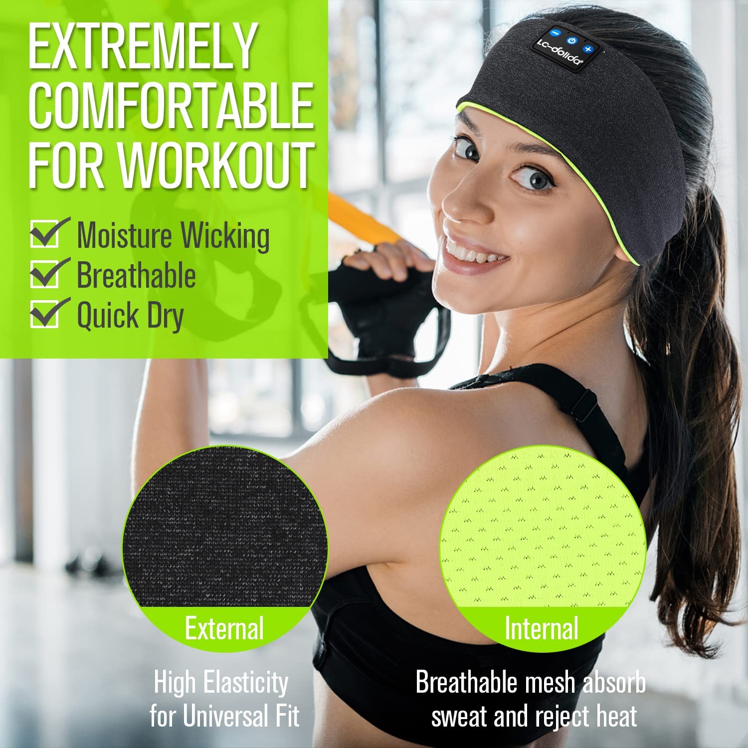 LC-dolida Sleep Headphones Wireless Bluetooth 1 Count (Pack of 1), Moss