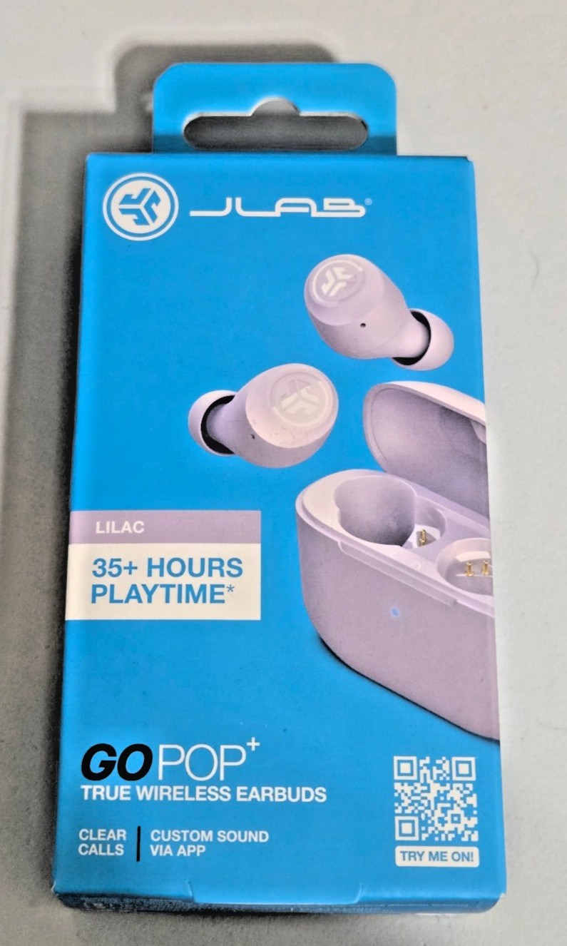 JLab Go Pop+ True Wireless Bluetooth Earbuds & Charging Case – Lilac – Brand New