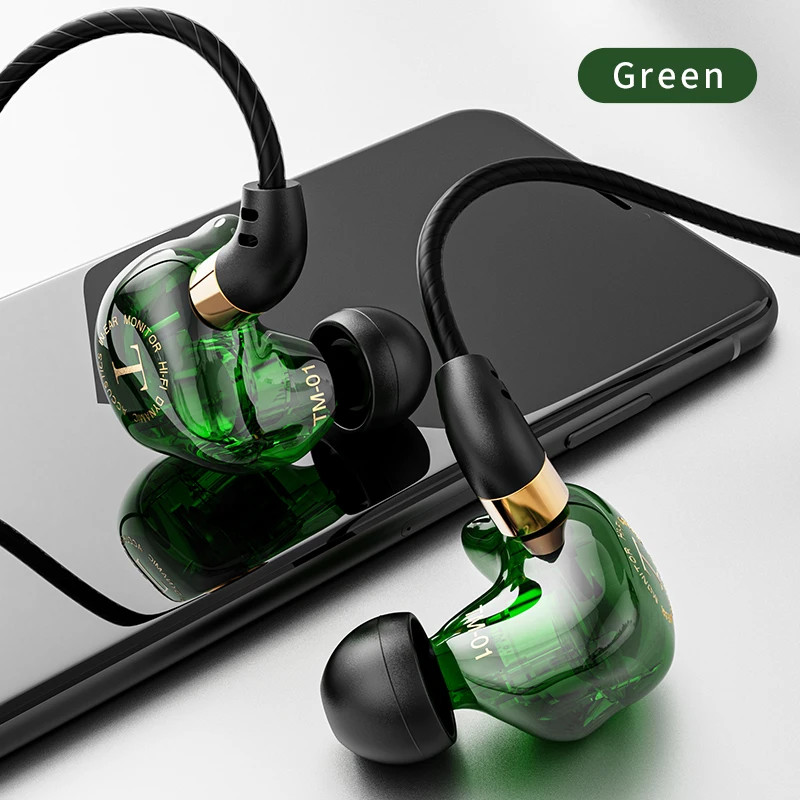 TM-01 3.5Mm Wired Headphones Double Driver Hifi Earphone Bass Stereo Headphone H