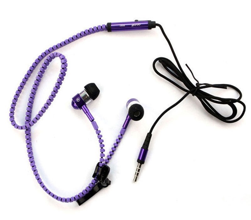 20 PACK Zipper In-Ear Stereo Earbuds Headphone Earphone Headset With Mic PURPLE