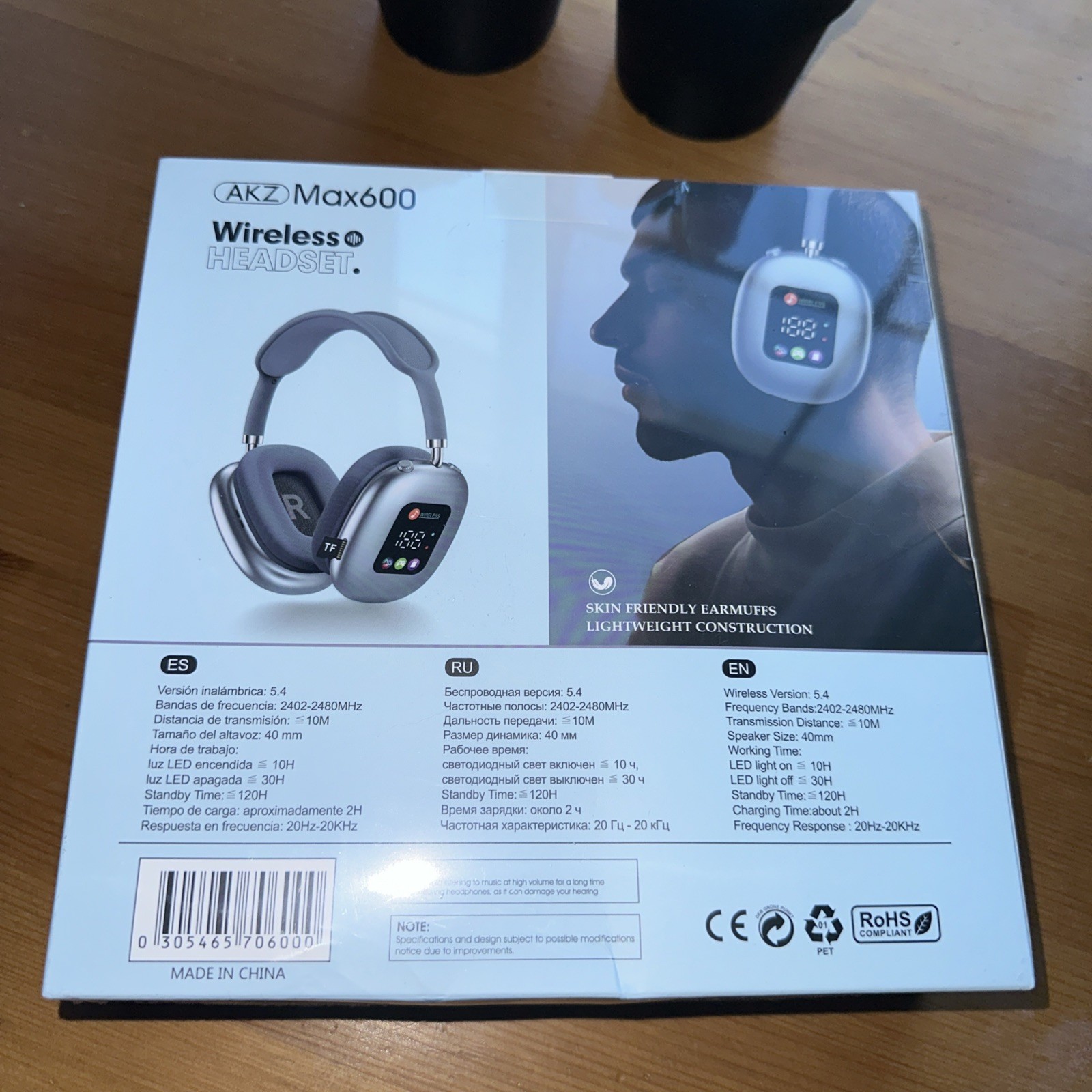 COOL.Art AKZ Max600 Bluetooth Wireless Over-Ear 40mm Mic LED Gray