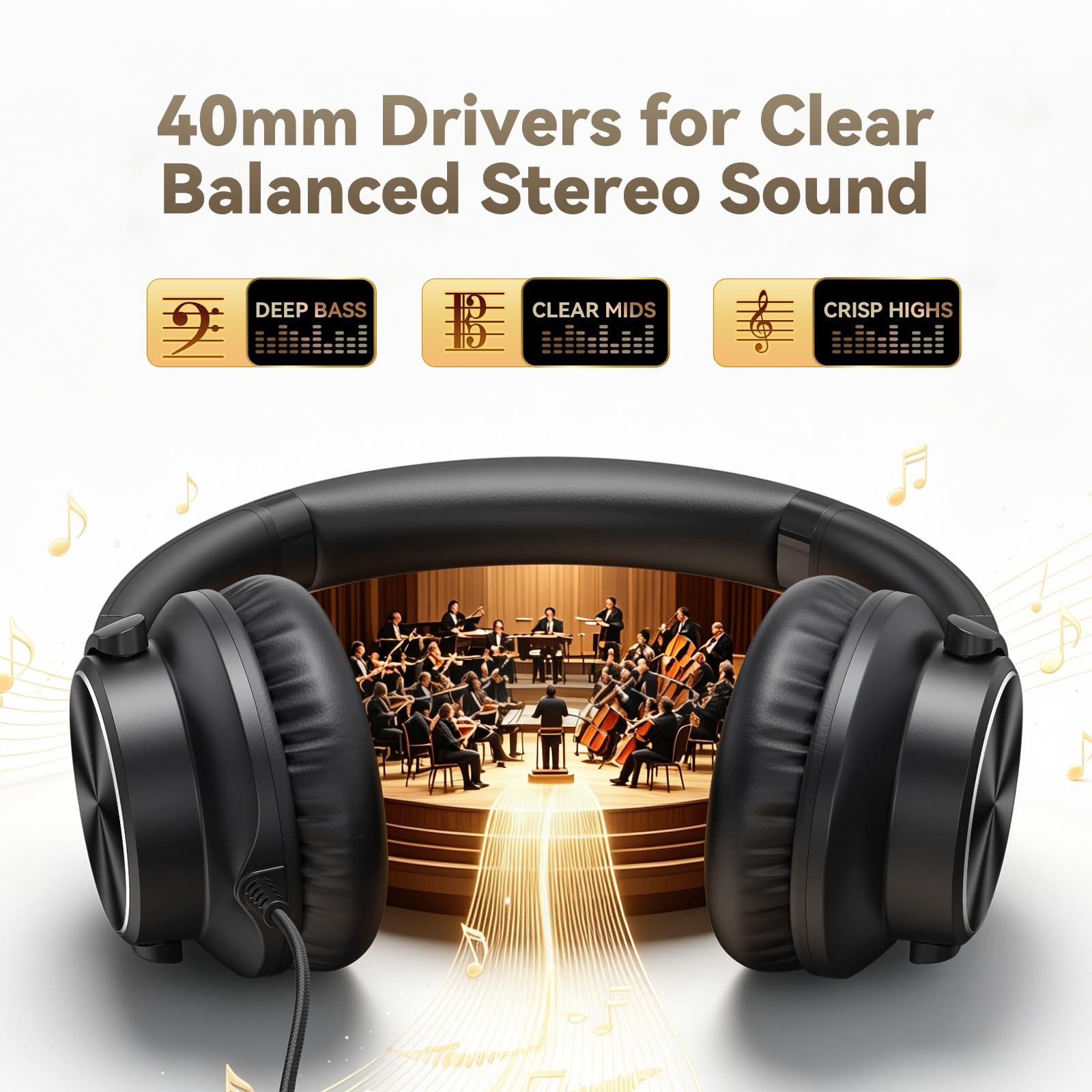 Wired Headphones with Mic, Volume & Playback Control, OverEar Foldable Headph…
