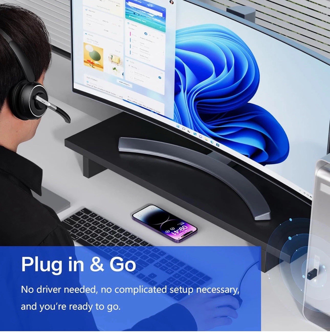 PrancyBt KH122M Wireless Mono Headset with USB Dongle Bluetooth V5.2