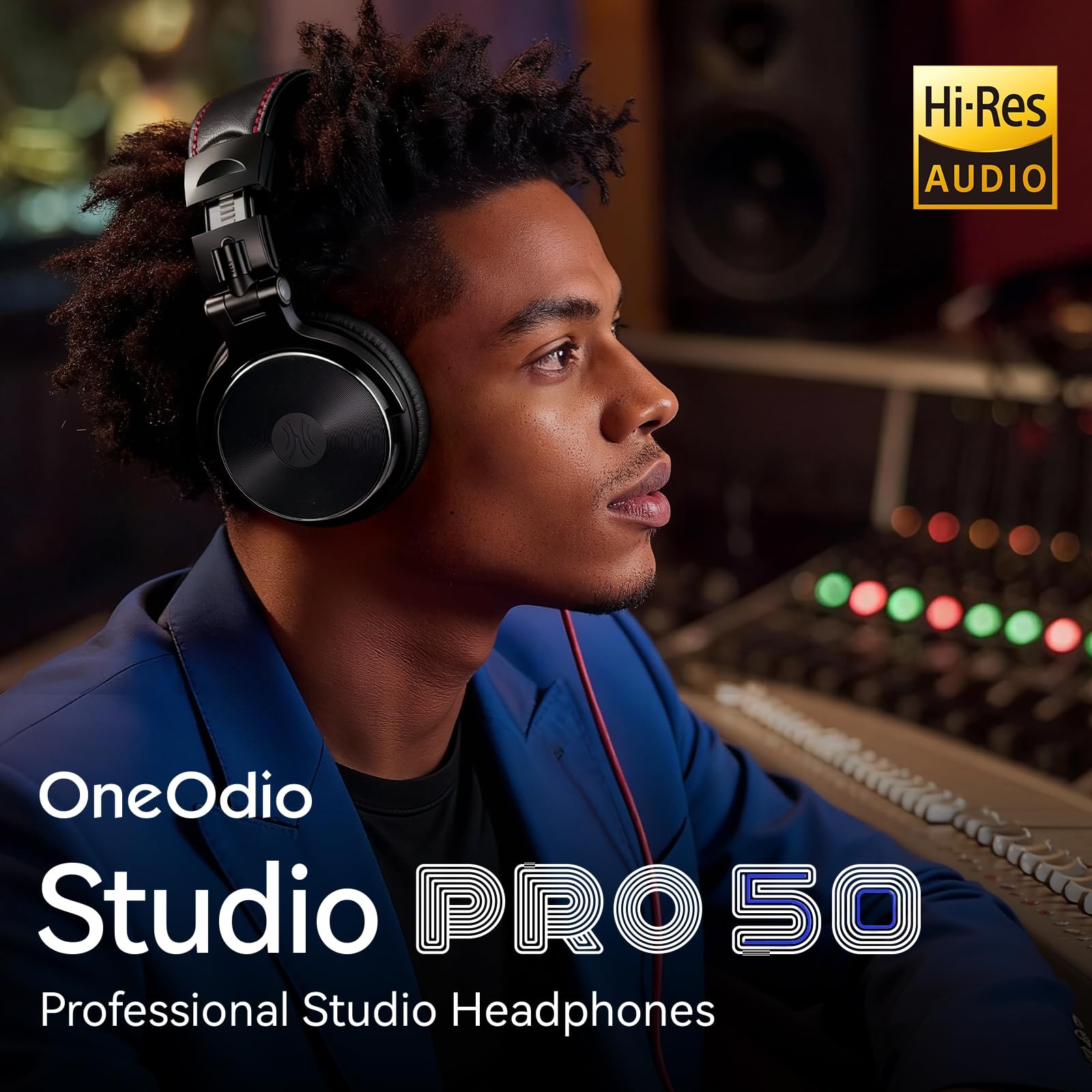 OneOdio Pro~50 Hi~Res Over~Ear Wired Headphones for Studio Monitoring, Black