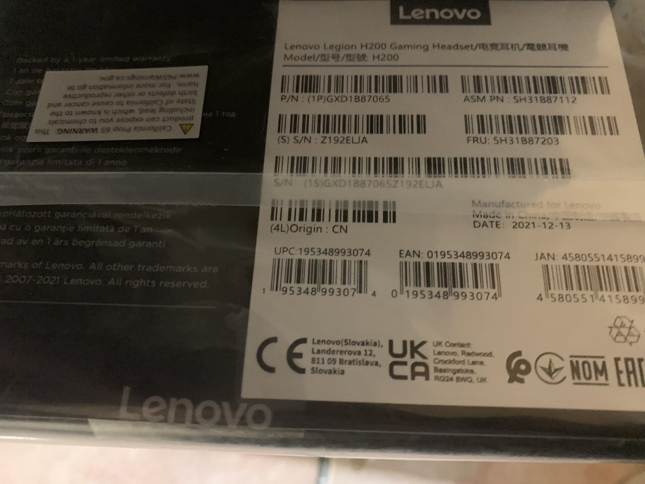 Lenovo Legion H200 Wired Gaming Headset New