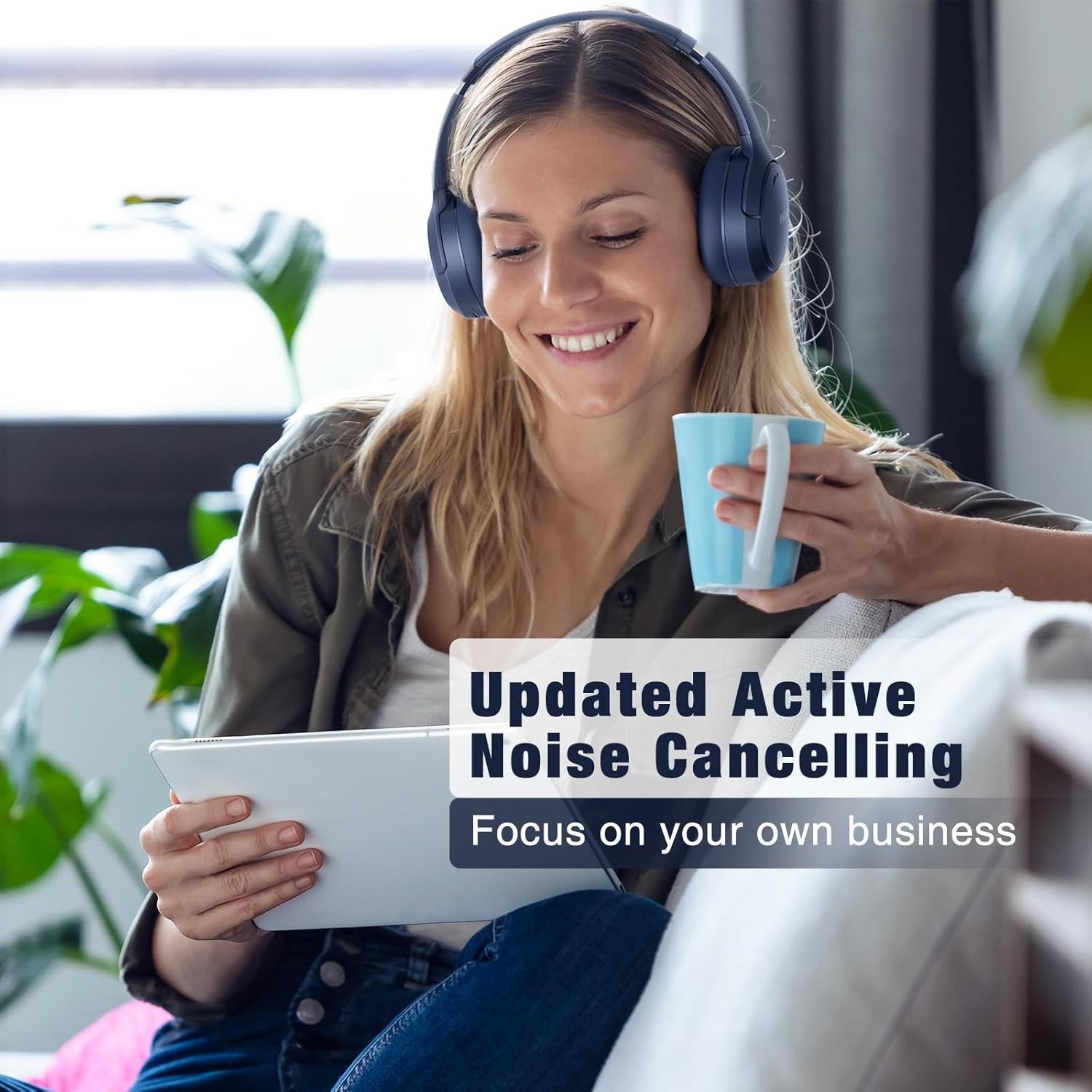 Hybrid Active Noise Cancelling Headphones with 100H Playtime, Bluetooth