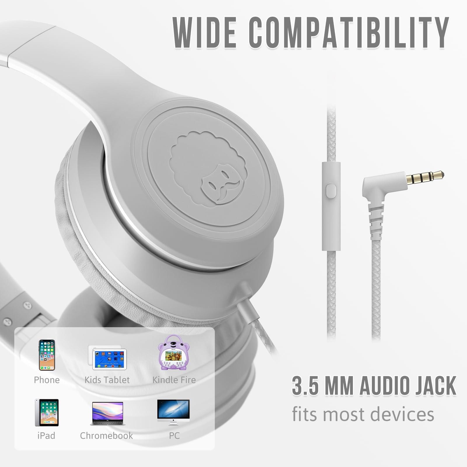 L22 Wired Headphones for Kids Girls Boys Women with Microphone, Foldable Ster…