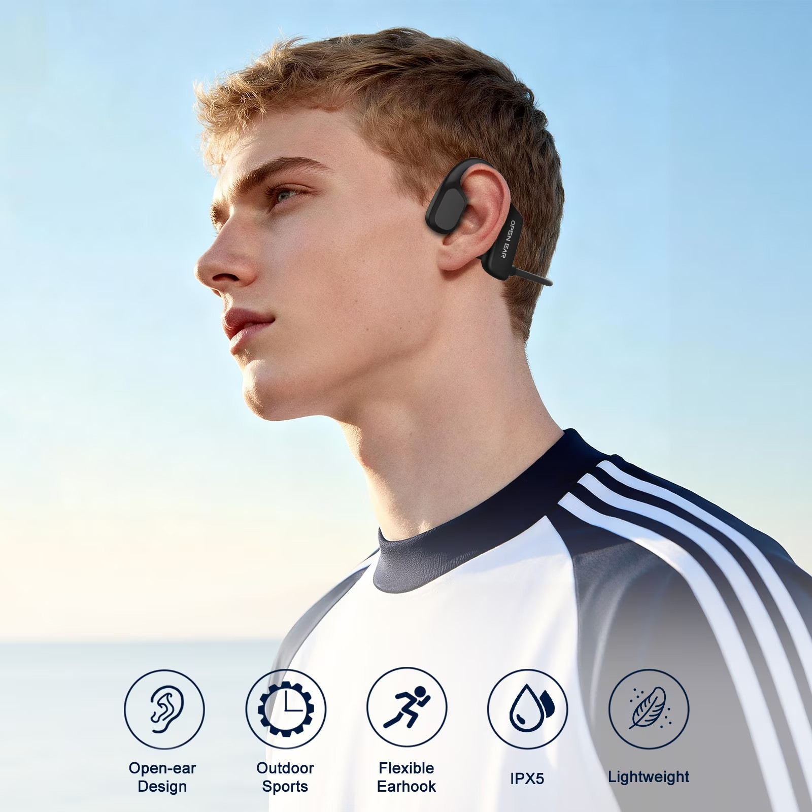 Open Ear Air Conduction Headphone, Wireless Bluetooth Earbuds 8H Playtimes Sport