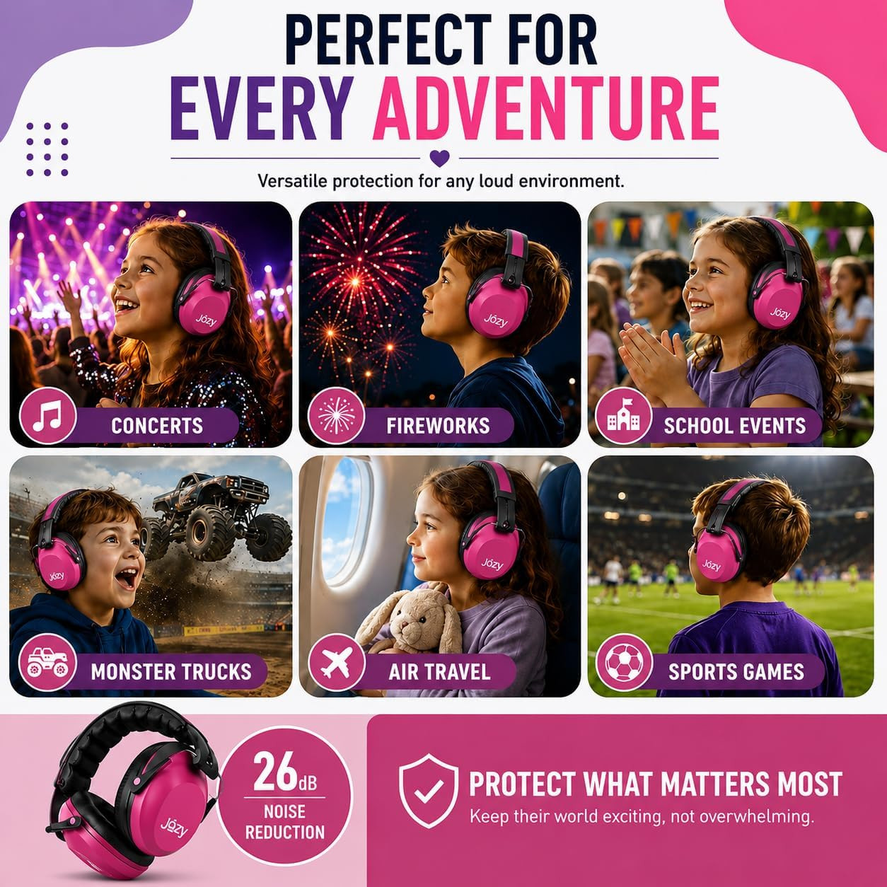 Jozy Noise Canceling Headphones for Kids, SNR 26Db Ear Protection for Autism, So