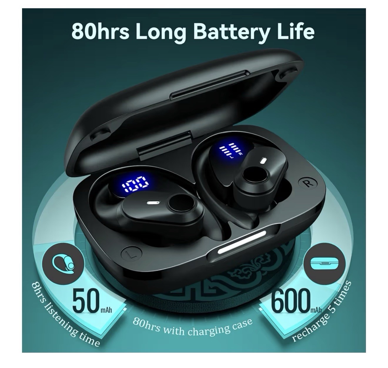 GOLREX Active Noise Cancelling Wireless EarbudsBluetooth Headphones 80H Playtime