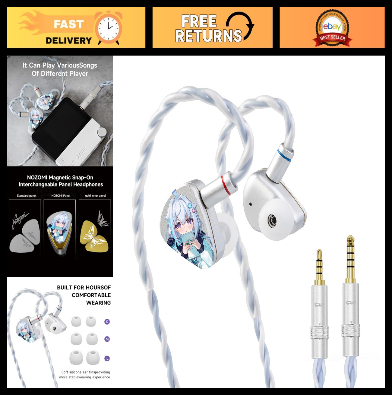 HiFi Anime Pattern In-Ear Monitor Headphones, 2DD+1BA Wired Earbuds, Bass IEMs,