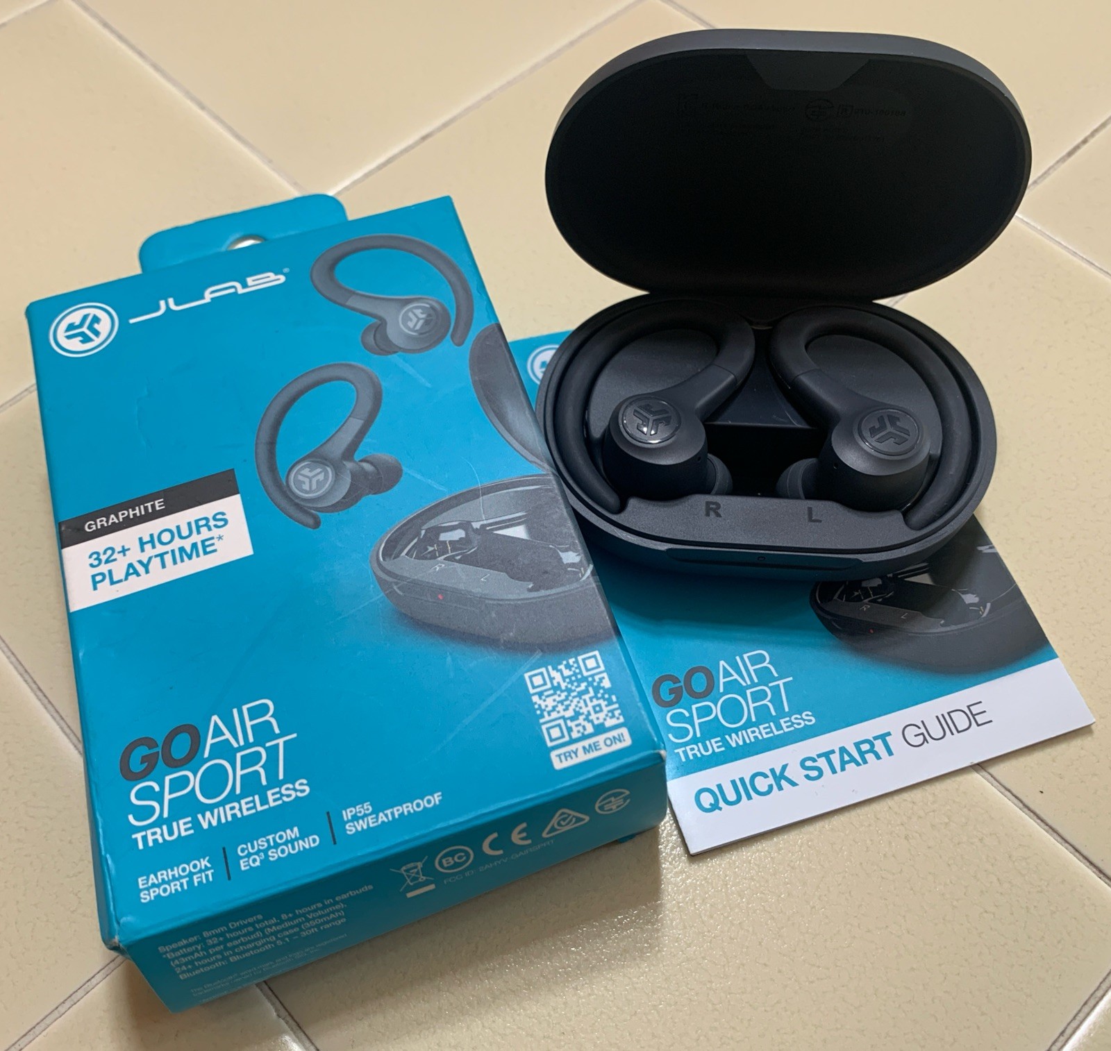 JLab Go Air Sport True Wireless Bluetooth Earbuds With Charging Case – Graphite