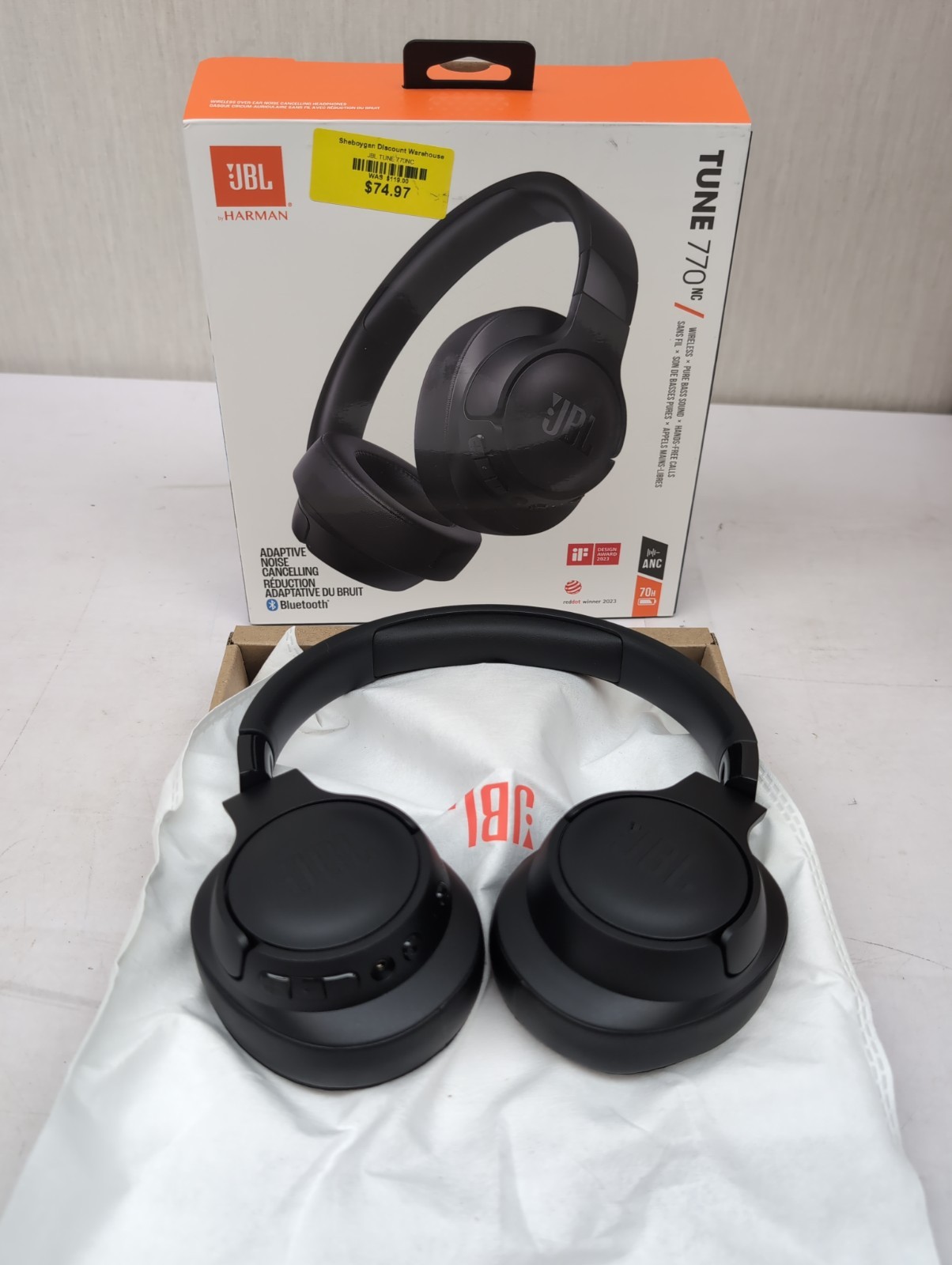 JBL Tune 770NC Adaptive Noise Cancelling Wireless Over-Ear Headphone – Black A54