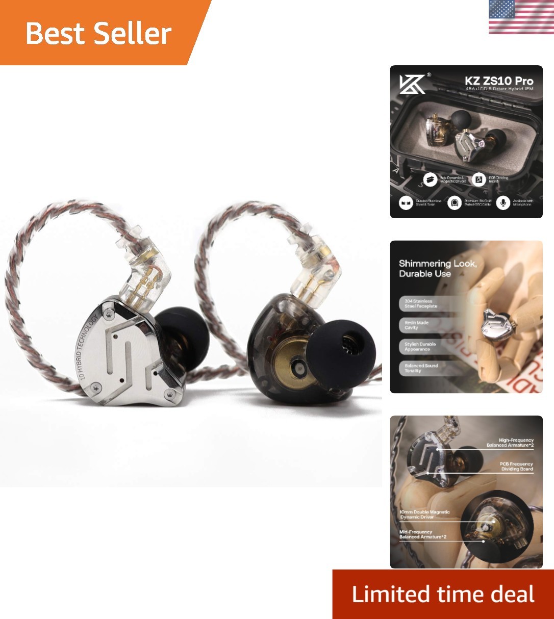 KZ ZS10 Pro 10mm Drivers – Water Resistant HiFi Earbuds for Musicians & Athletes