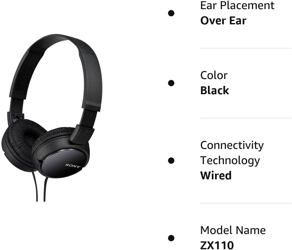 Sony MDR-ZX110 Stereo Headphones Loud and Clear Sound Quality – Black