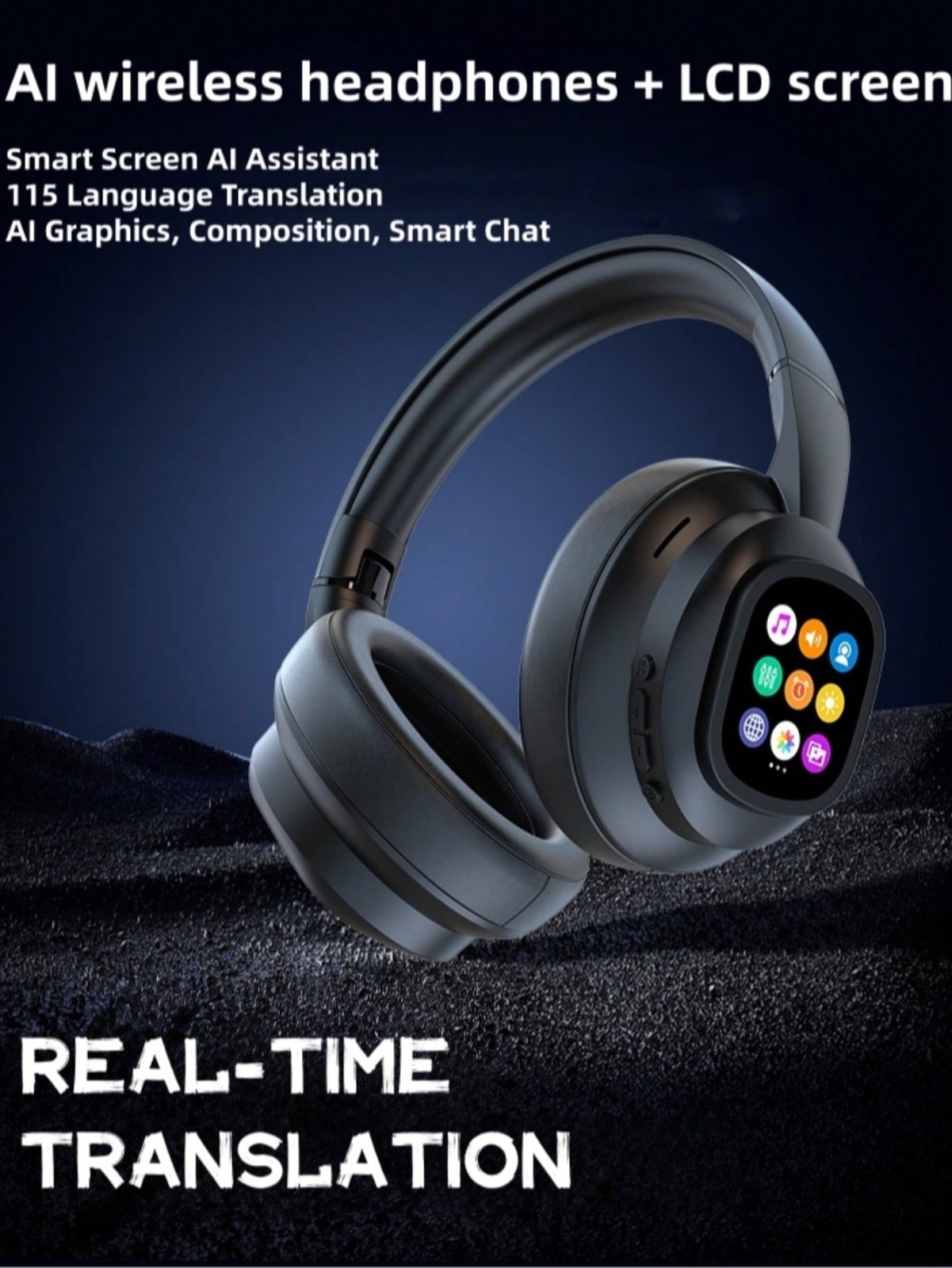 AI Translation Wireless Headphones With LCD Touch Screen 115 Languages Foldable