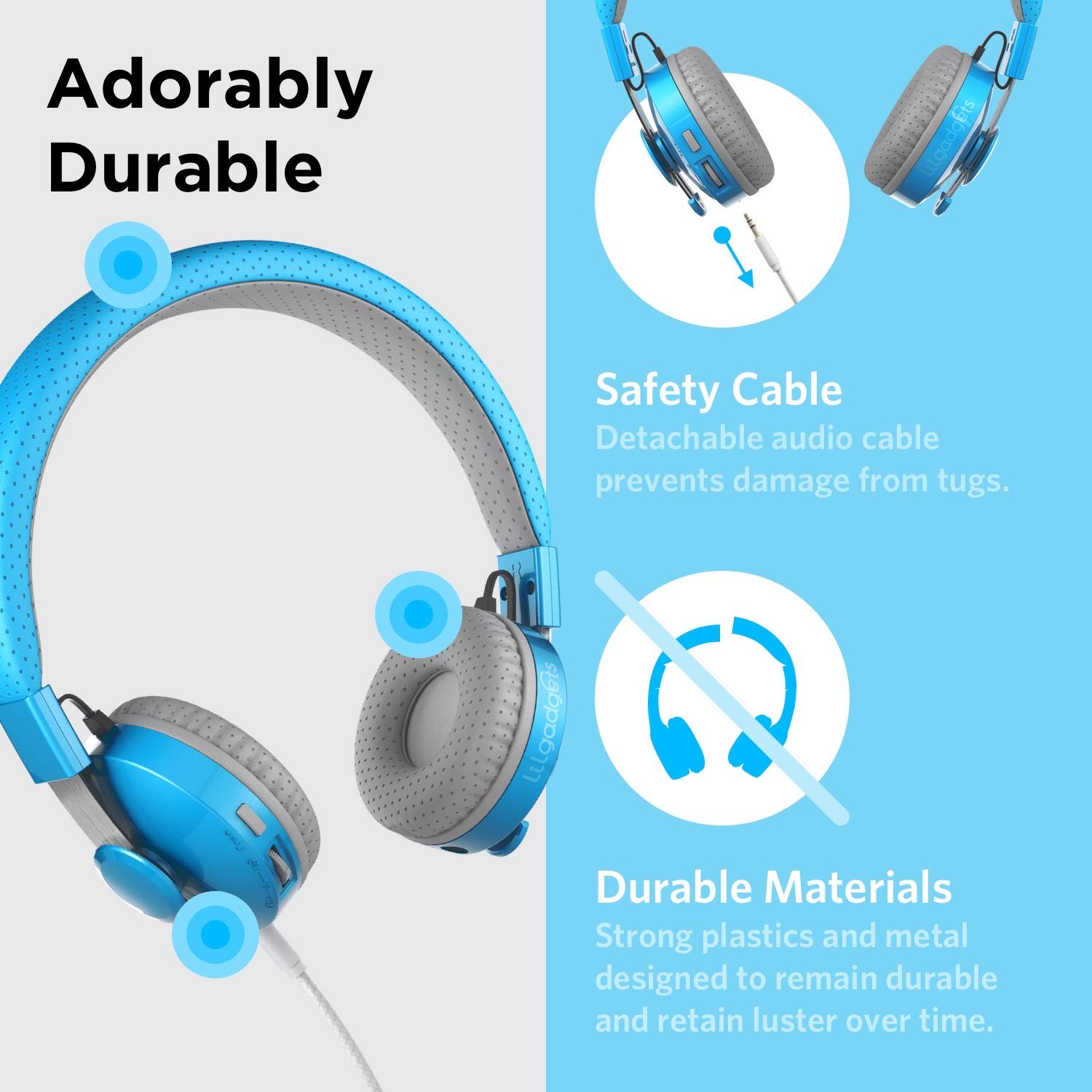 LilGadgets Bluetooth Headphones – Ages 4+ – On-Ear, Blue – 4 Years +,