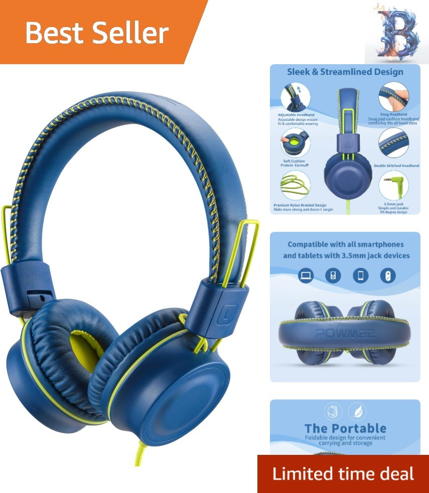 M2 Adjustable On-Ear Headphones for Kids – Noise Cancelling, Tangle-Free Design