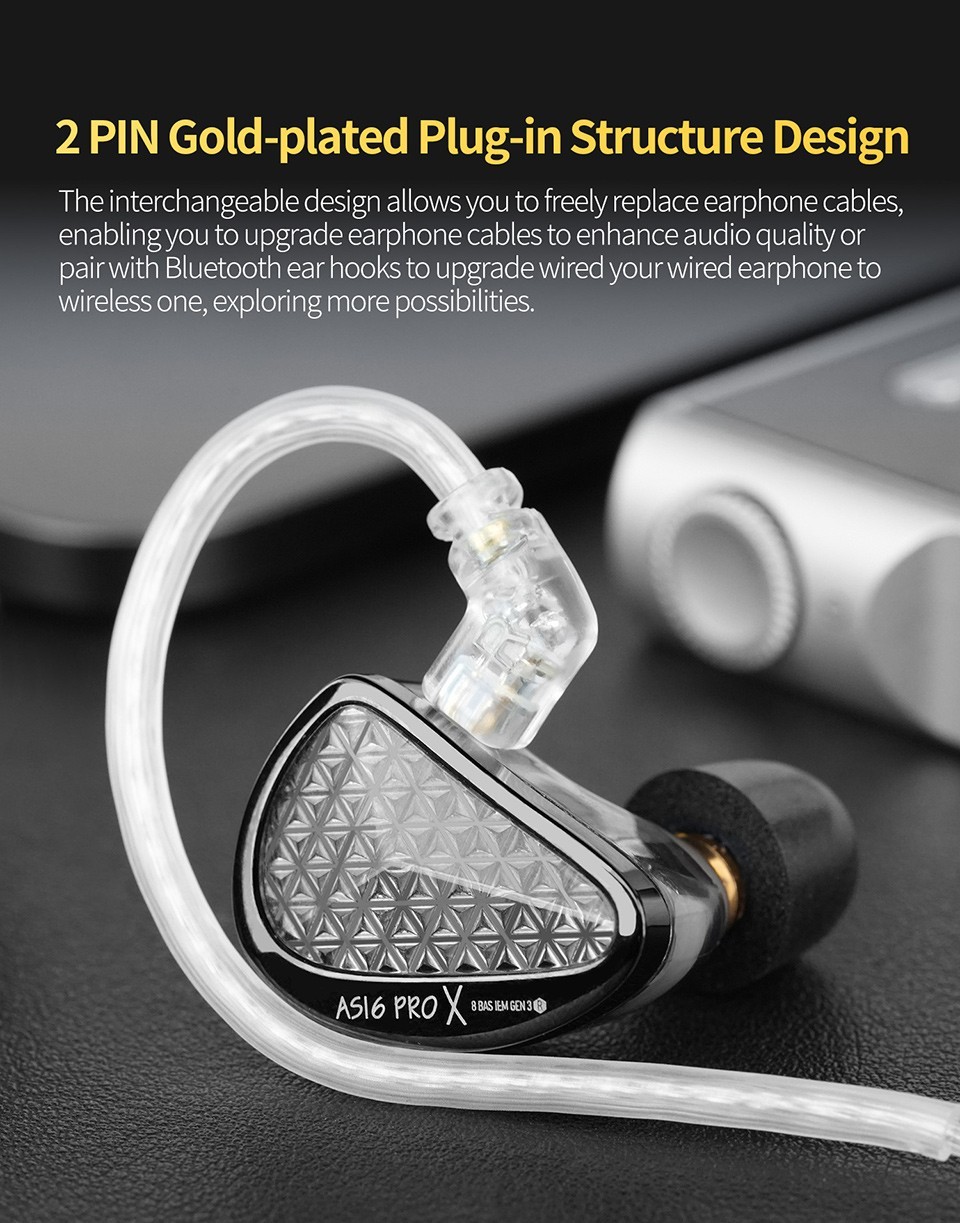 ​KZ AS16 PRO X 8BA Balanced Armature In-Ear Monitor Earphones Pro Studio 3.5 Mic