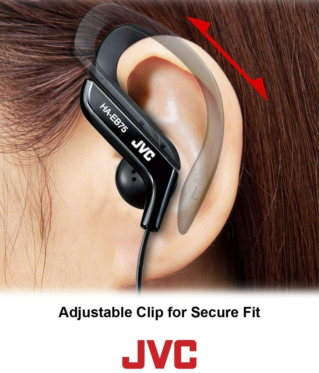 JVC Sport Ear Clip Earphones Adjustable Splash Proof (HA-EB75B), assorted colors