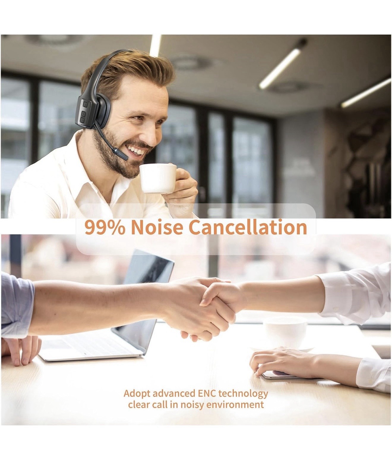 Bluetooth Noise Cancelling Mono Headband Headset w/ Boom Mic, Black/Gray