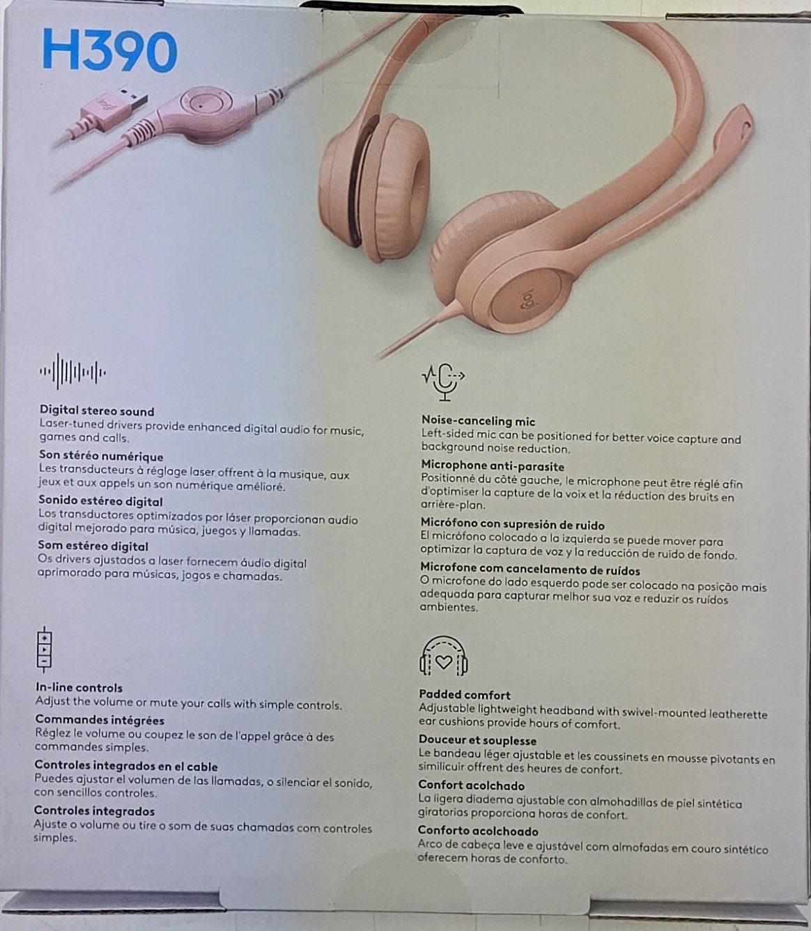 Logitech H390 Headphones with Noise-Cancelling Microphone, Rose