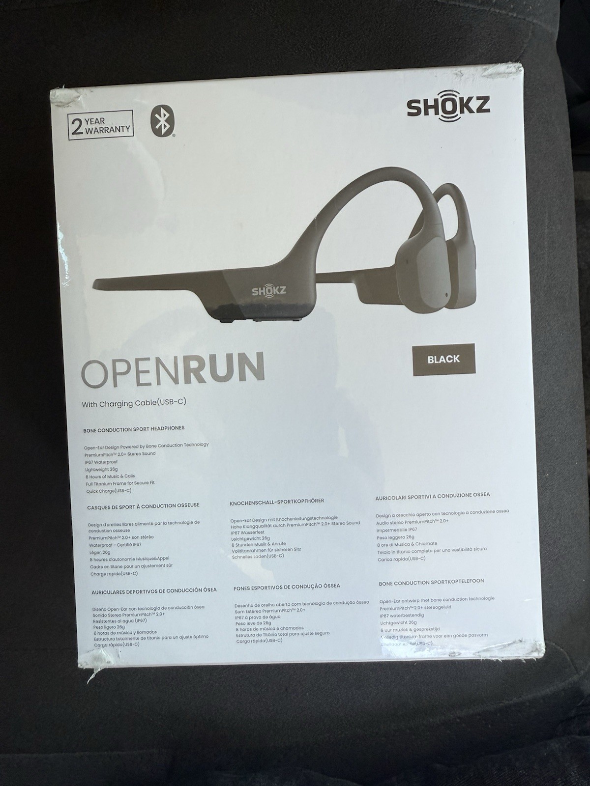Shokz OpenRun Sport Headphones Open-Ear Bone Conduction, New