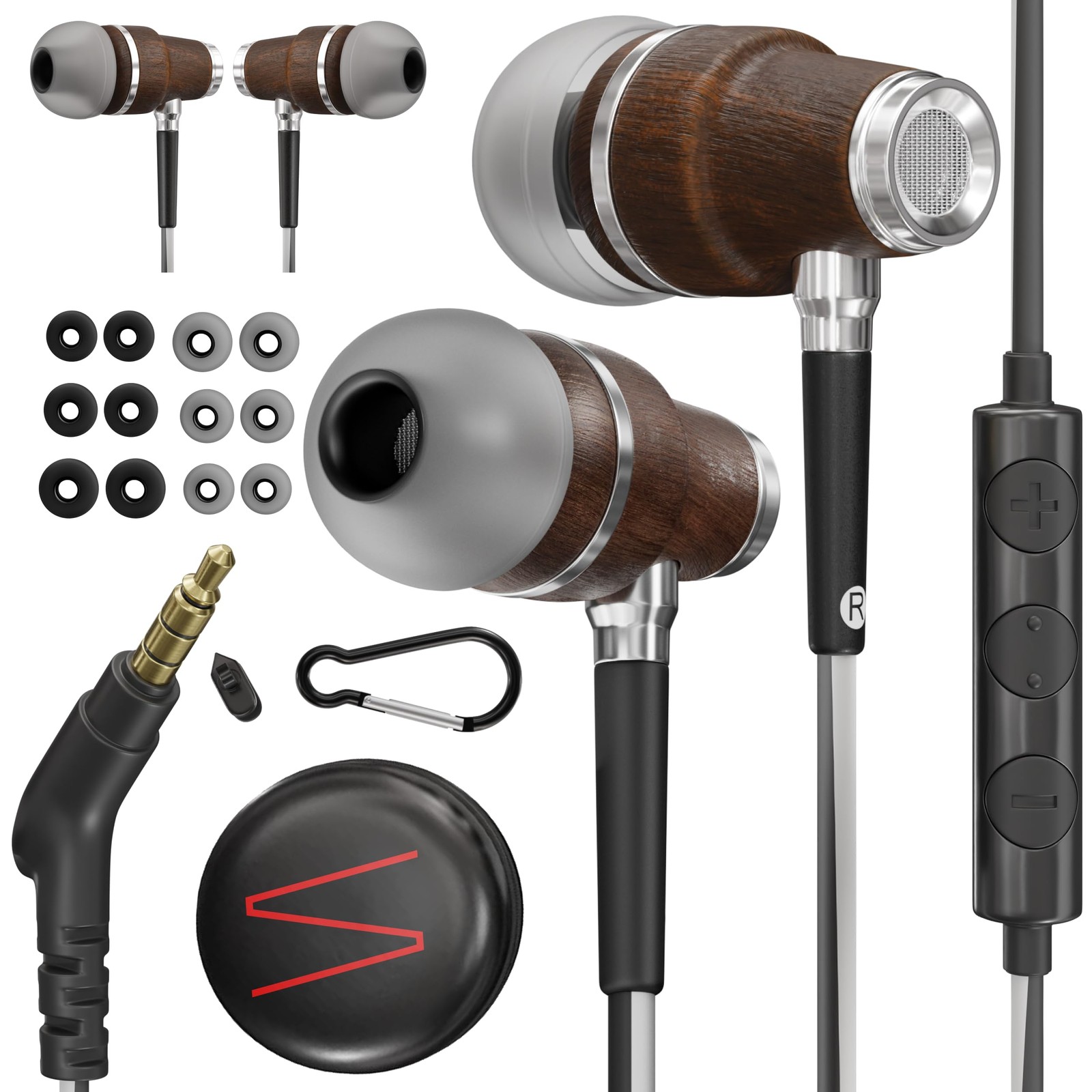 Symphonized Wired Earbuds 3.5mm Jack – Wooden Earphones Jack, Black
