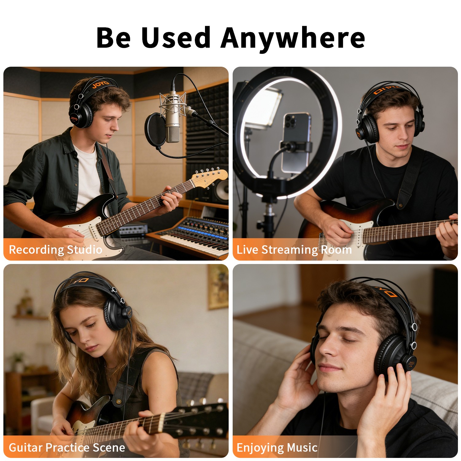 JOYO Monitor Headphones Stereo Wired Over Ear Headphone Hifi Sound Cancel Noise
